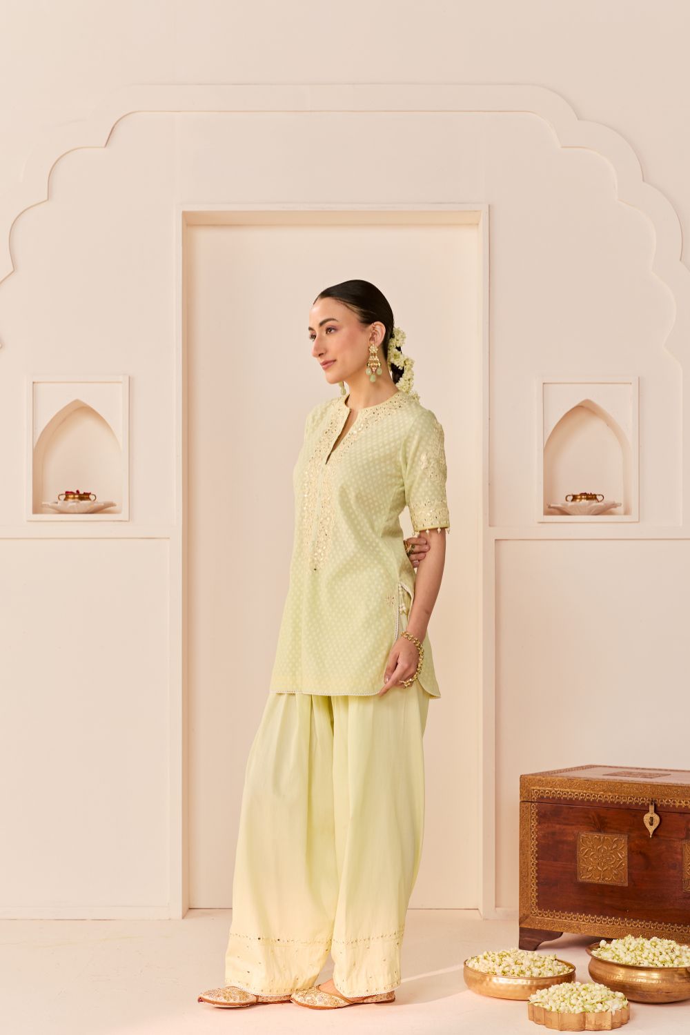 ANAISHA - MINT GREEN SHORT KURTA WITH FARSHI SALWAR AND DUPATTA