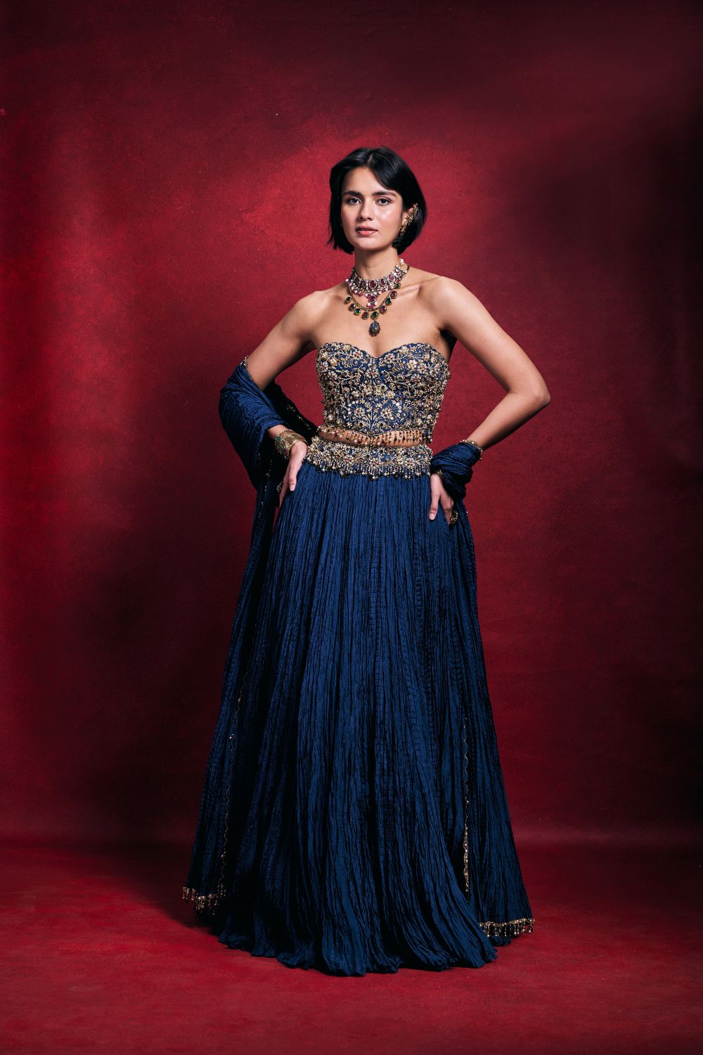 ROYAL BLUE CRUSHED LEHENGA SET