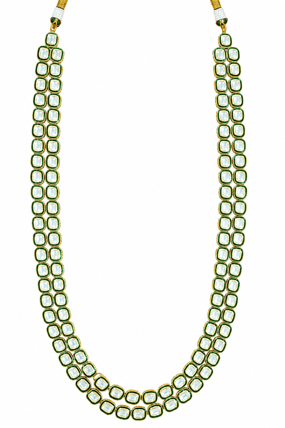 Mint Green Double-Line Jaipuri Kundan Long Necklace