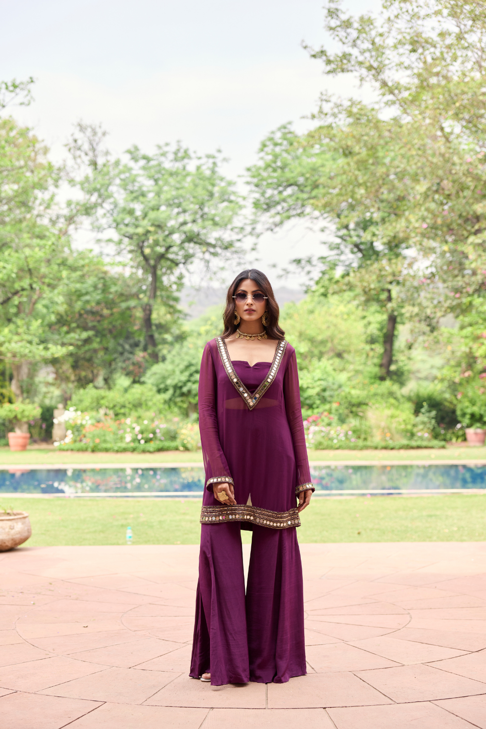 PLUM GEORGETTE KURTI SET
