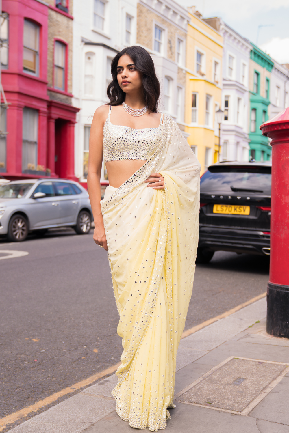 Ombre Lemon Mirror Work Saree