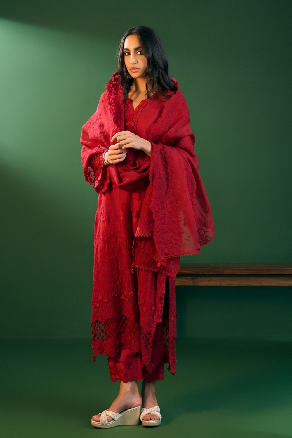 Ina Organza Red Kurta Set