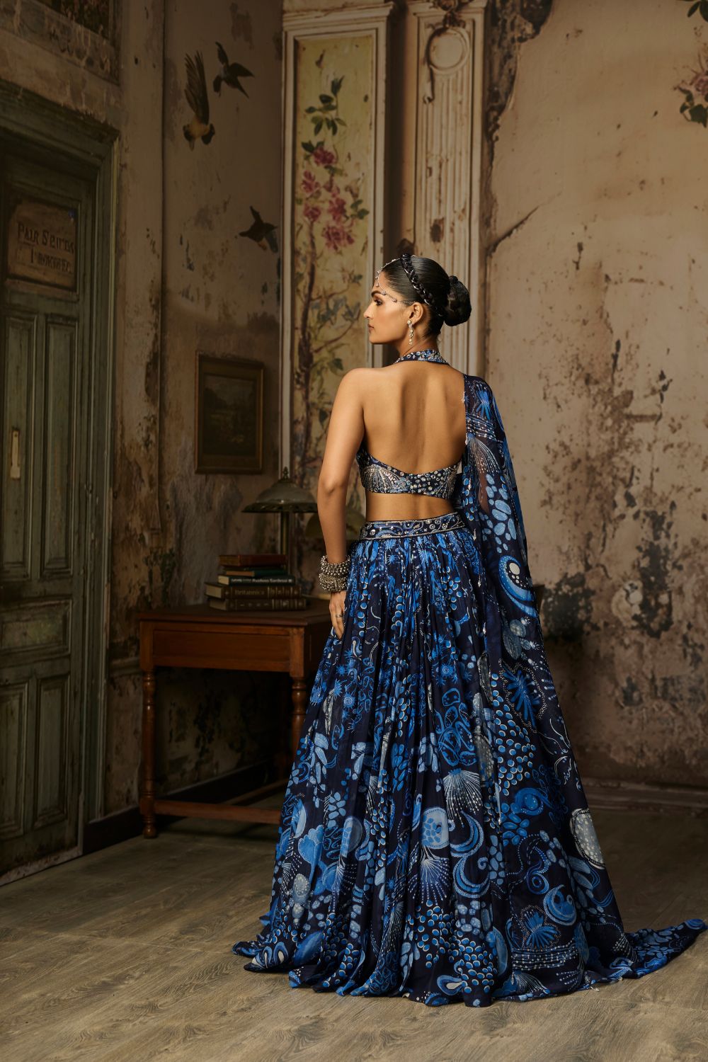 NAVY BLUE PRINTED & HIGHLIGHTED LEHENGA SET