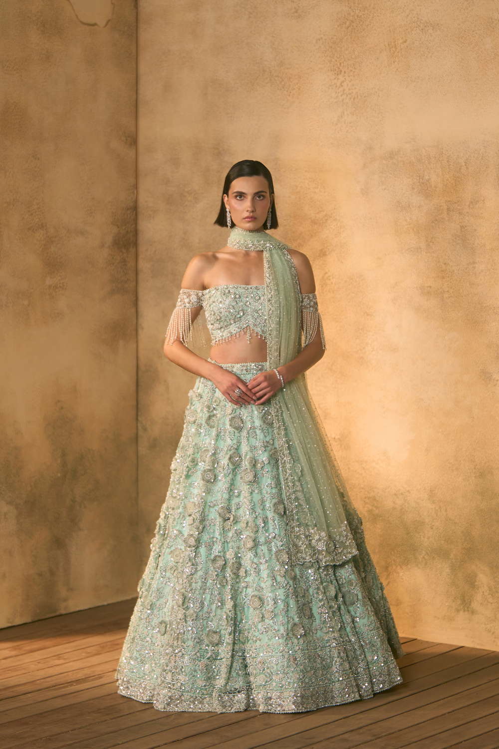 Tiffani Blue Net Lehenga Set
