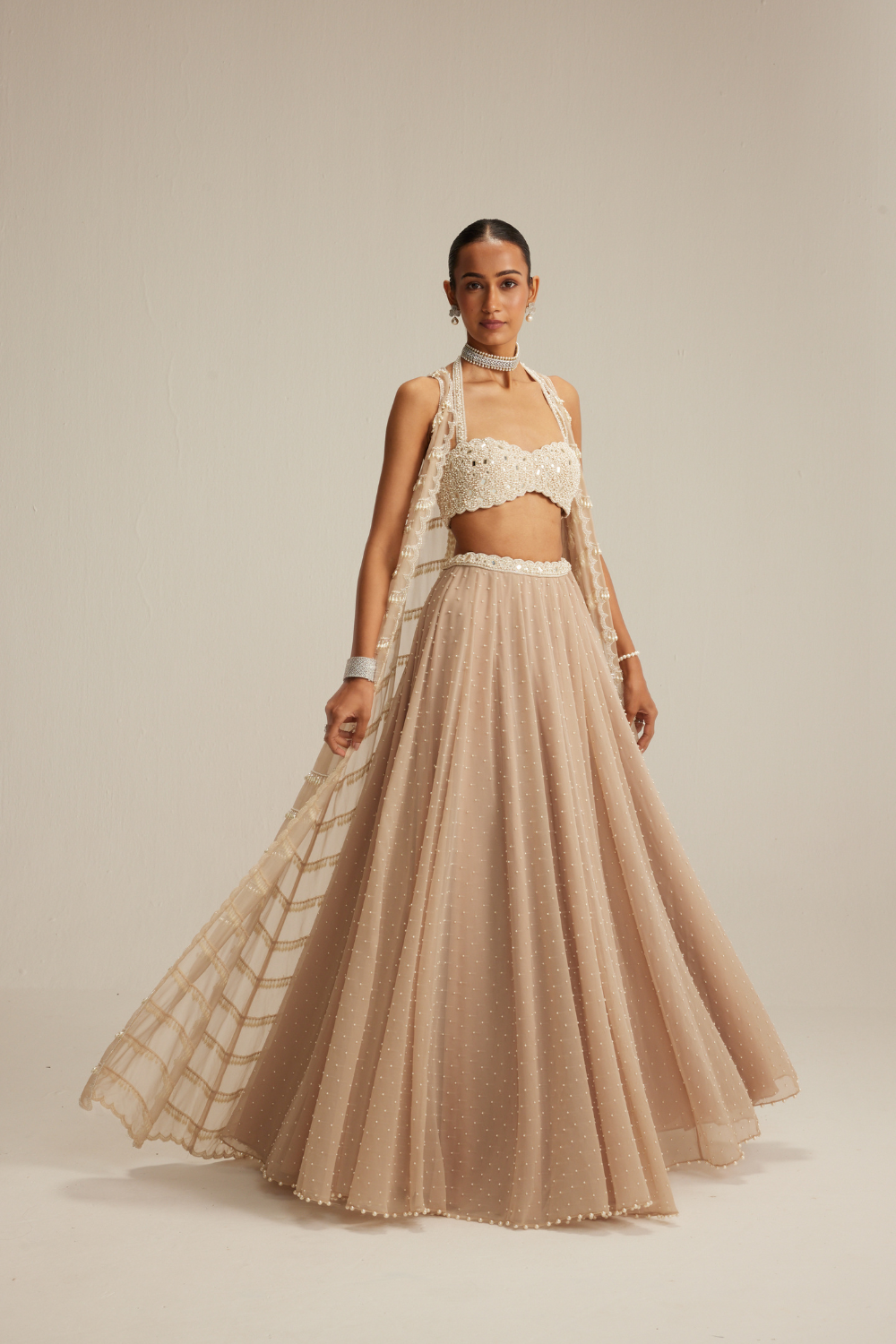 Light Beige Pearl Drop Jacket Set