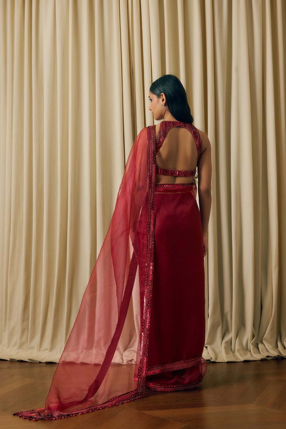 Hand embroidered border saree with blouse