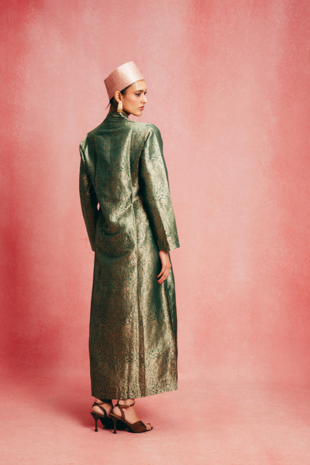 Handwoven Emerald Green Banarasi Kaftan