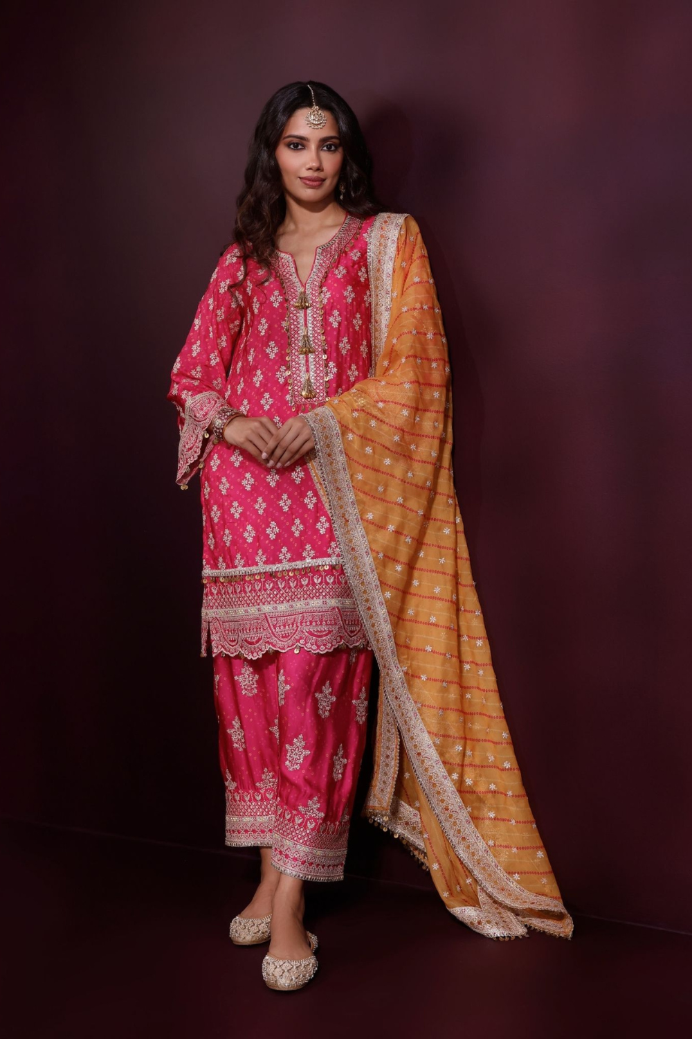 Elira Cupro Satin Fuschia Kurta with Farshi Salwar