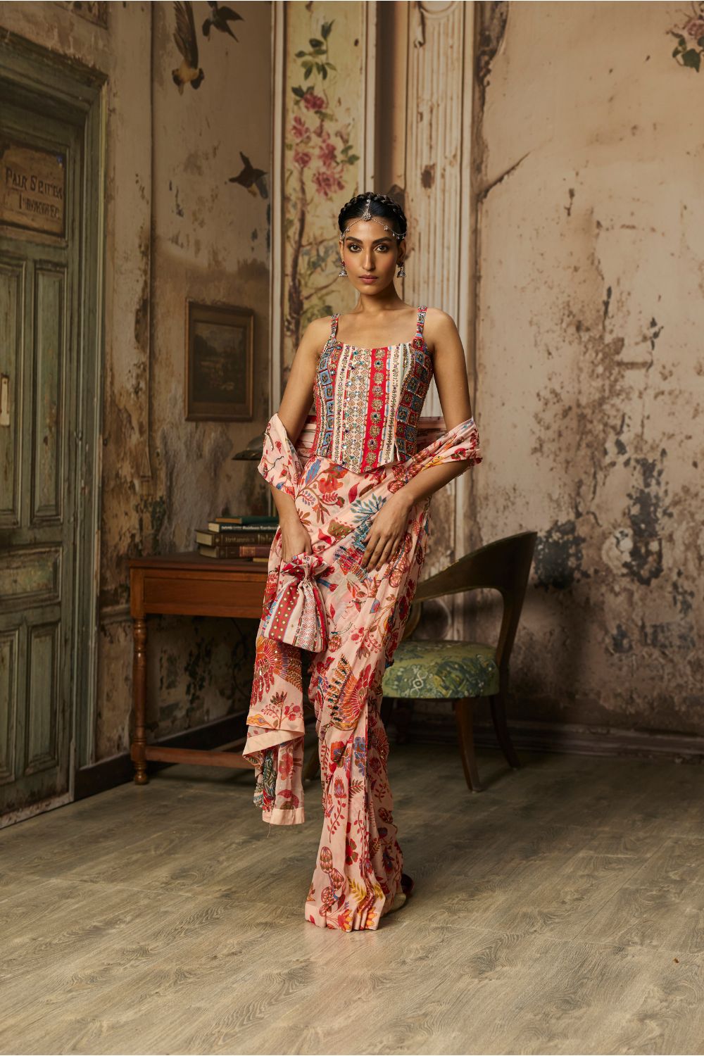 BLUSH PINK PRINTED AND HIGHLIGHTED CLASSIC SAREE SET