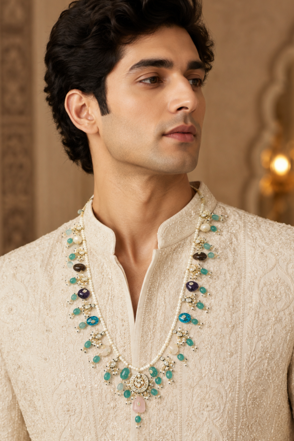 Multicolour Stone Kundan Pearl Necklace