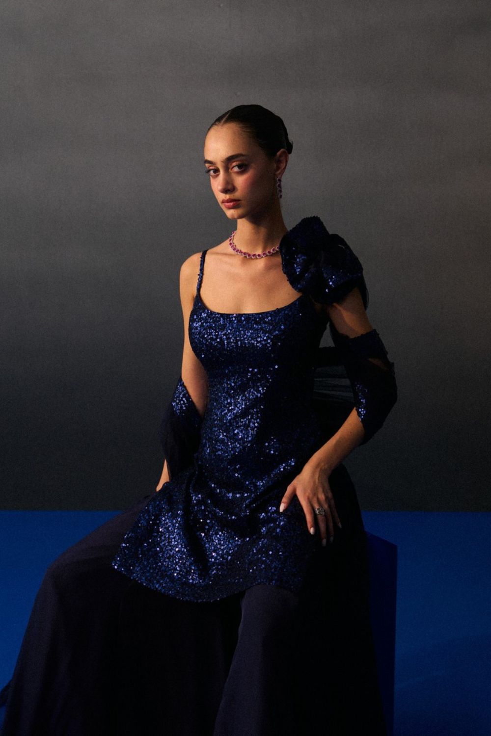 Midnight Blue Sequins Saree