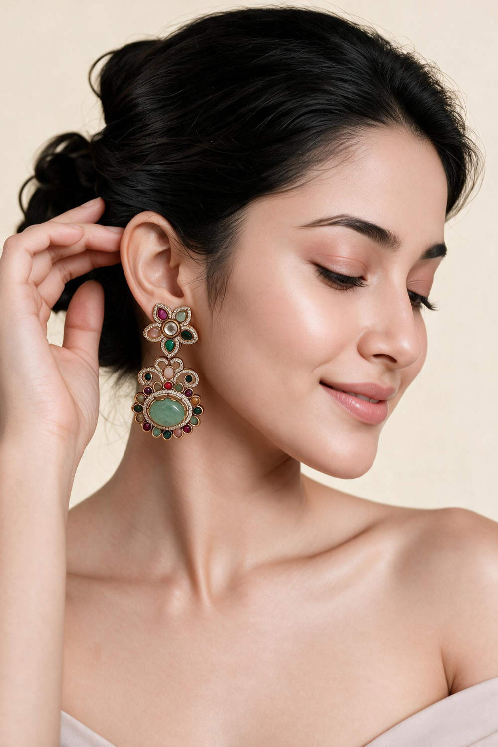 Multicolour Semi-Precious Floral Statement Earrings