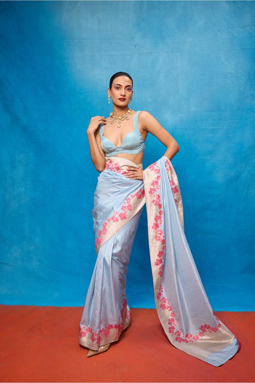 Handwoven Ice Blue Silk Banarasi Saree