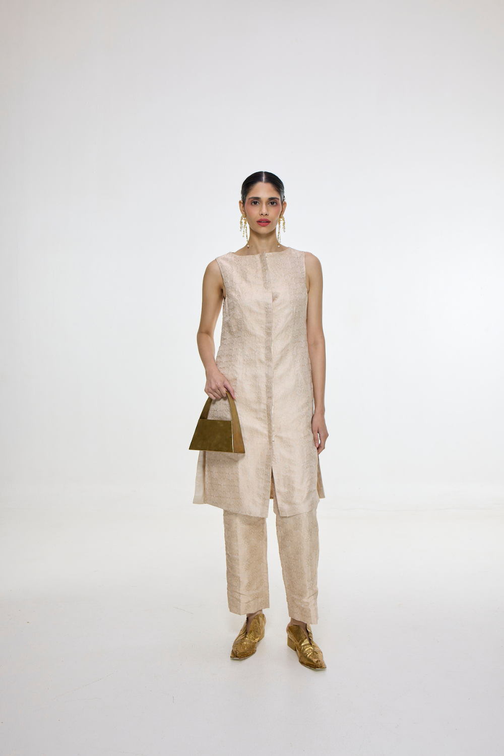 Handwoven Ivory-Gold Jacket Set