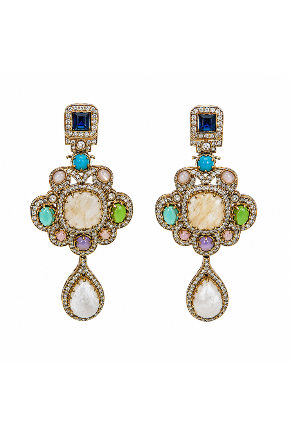 Multicolour Semi-Precious Statement Drop Earrings