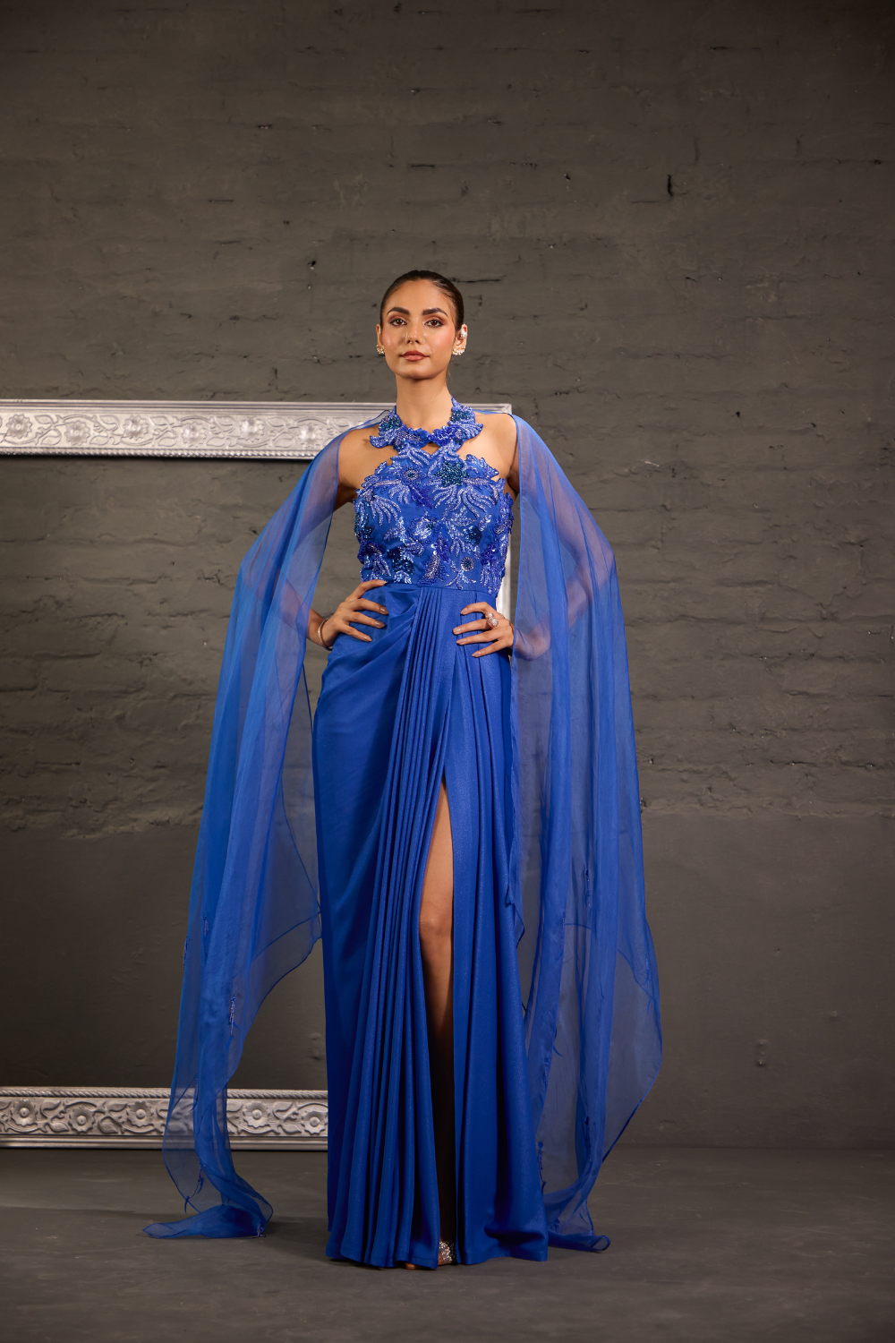 Cutwork Halterneck Drape Gown