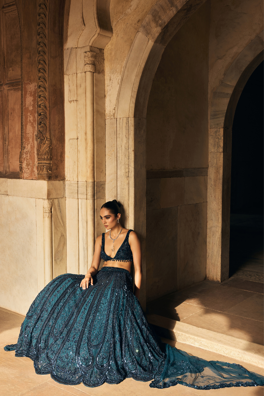 Teal Blue Embellished Lehenga Set