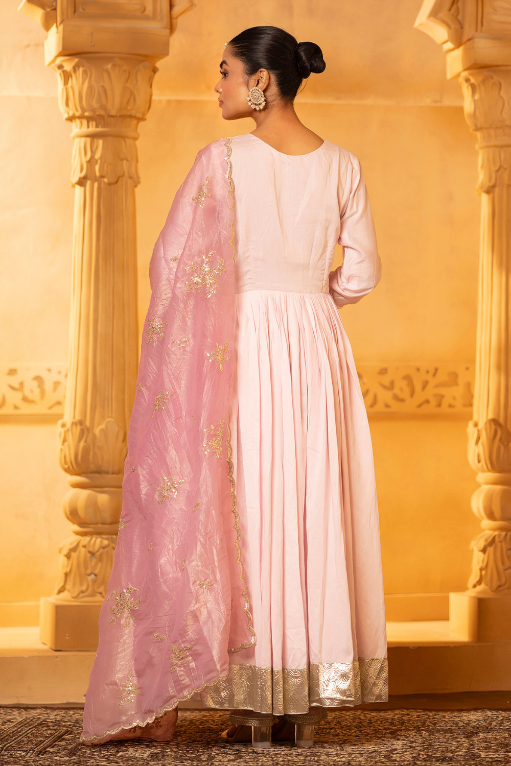 Pink Chanderi Anarkali Set