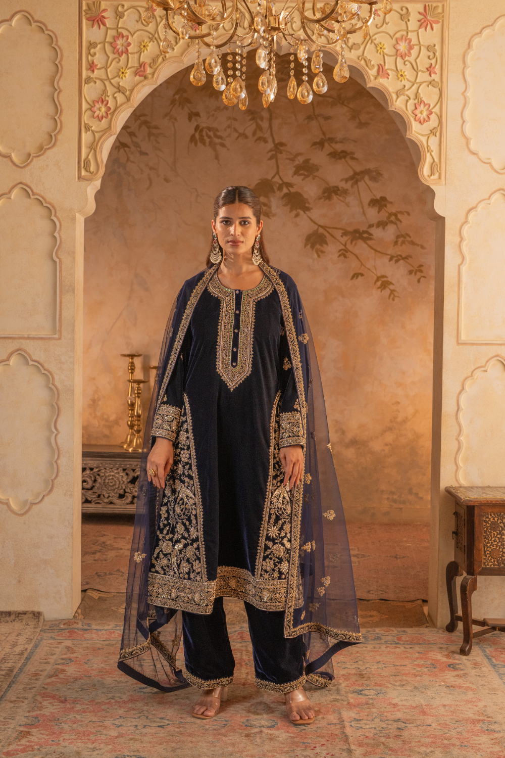 Navy Blue Velvet Suit Set