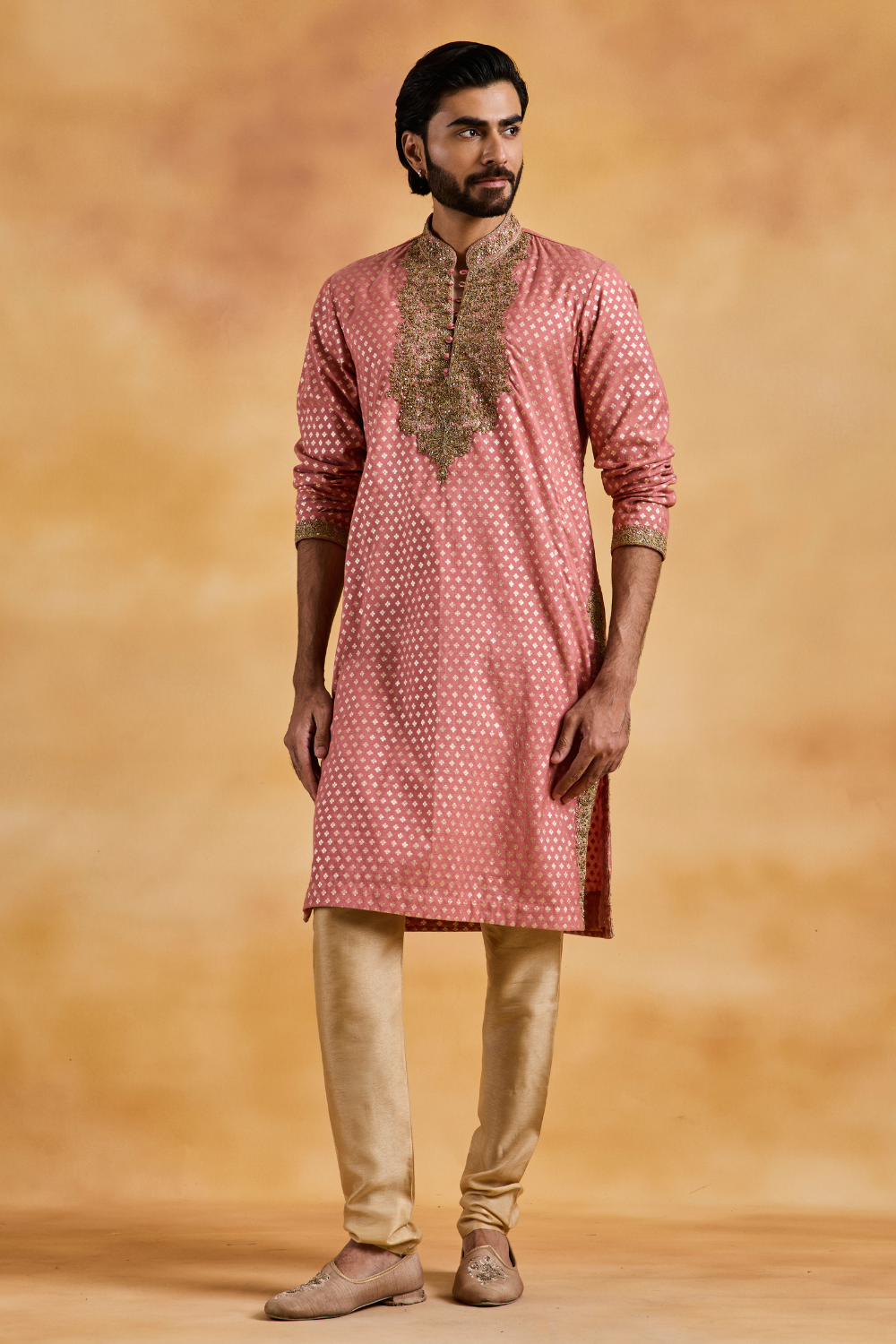Dusty Rose Chanderi Booti Kurta Churidar Set