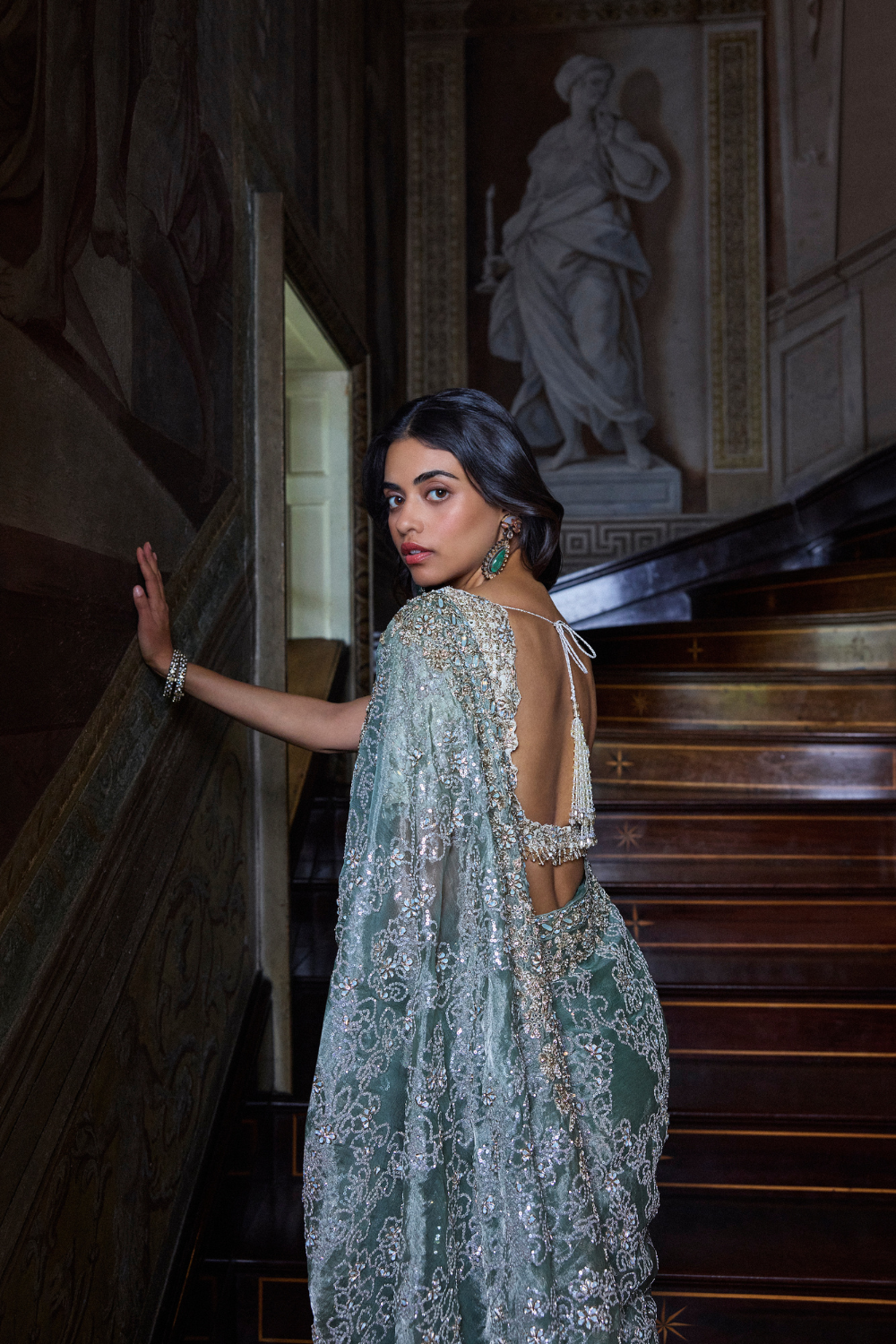 Ivory Sage Zardosi Saree