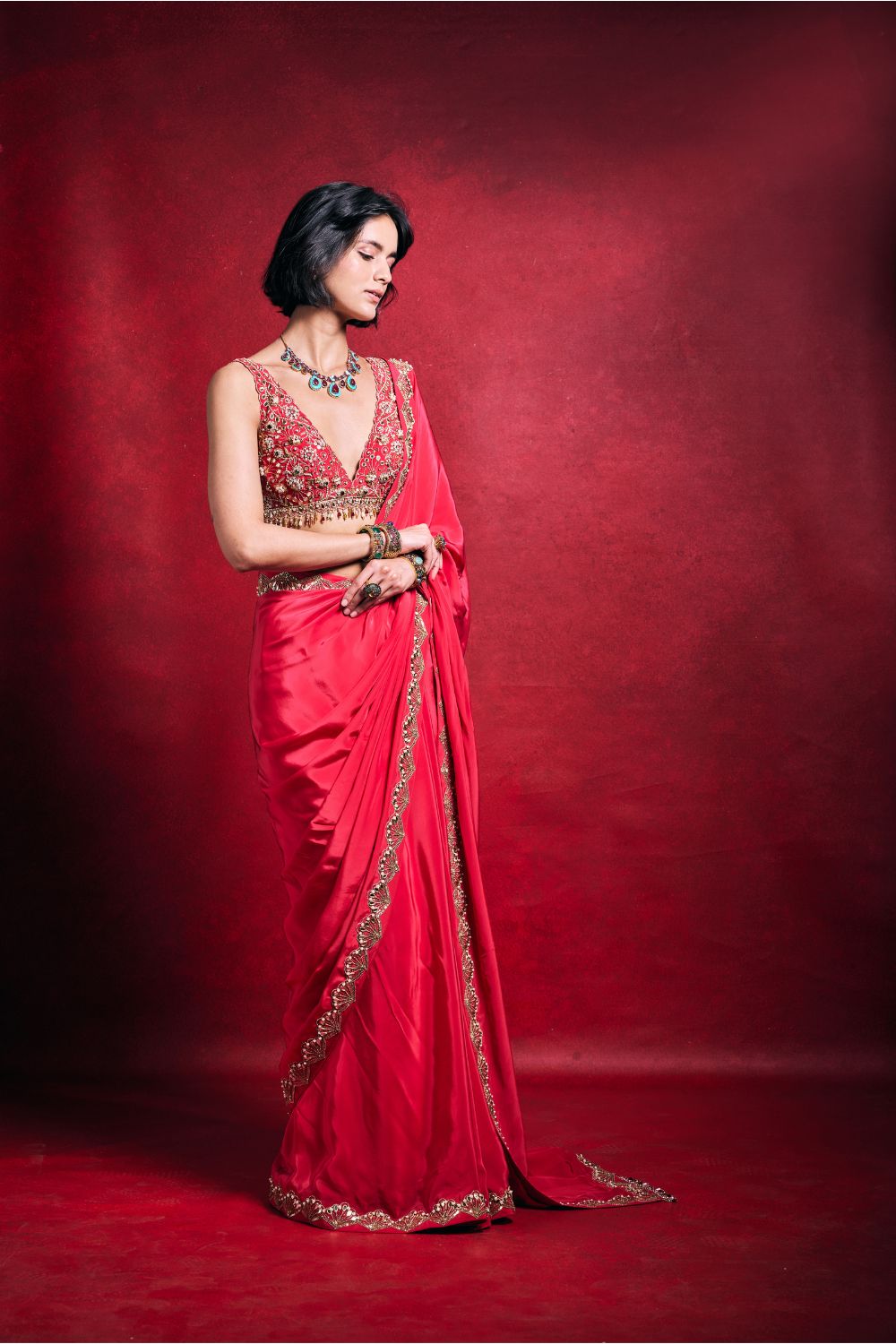 FUSCIA PINK CREPE SAREE