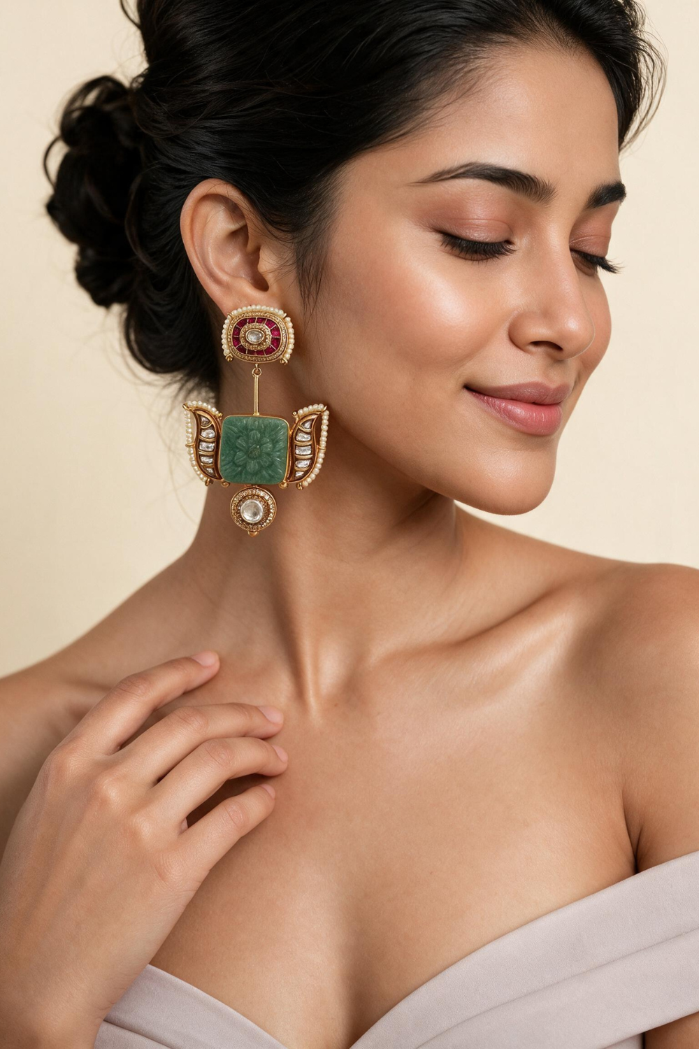 Sage Green Handmade Kundan Statement Earrings