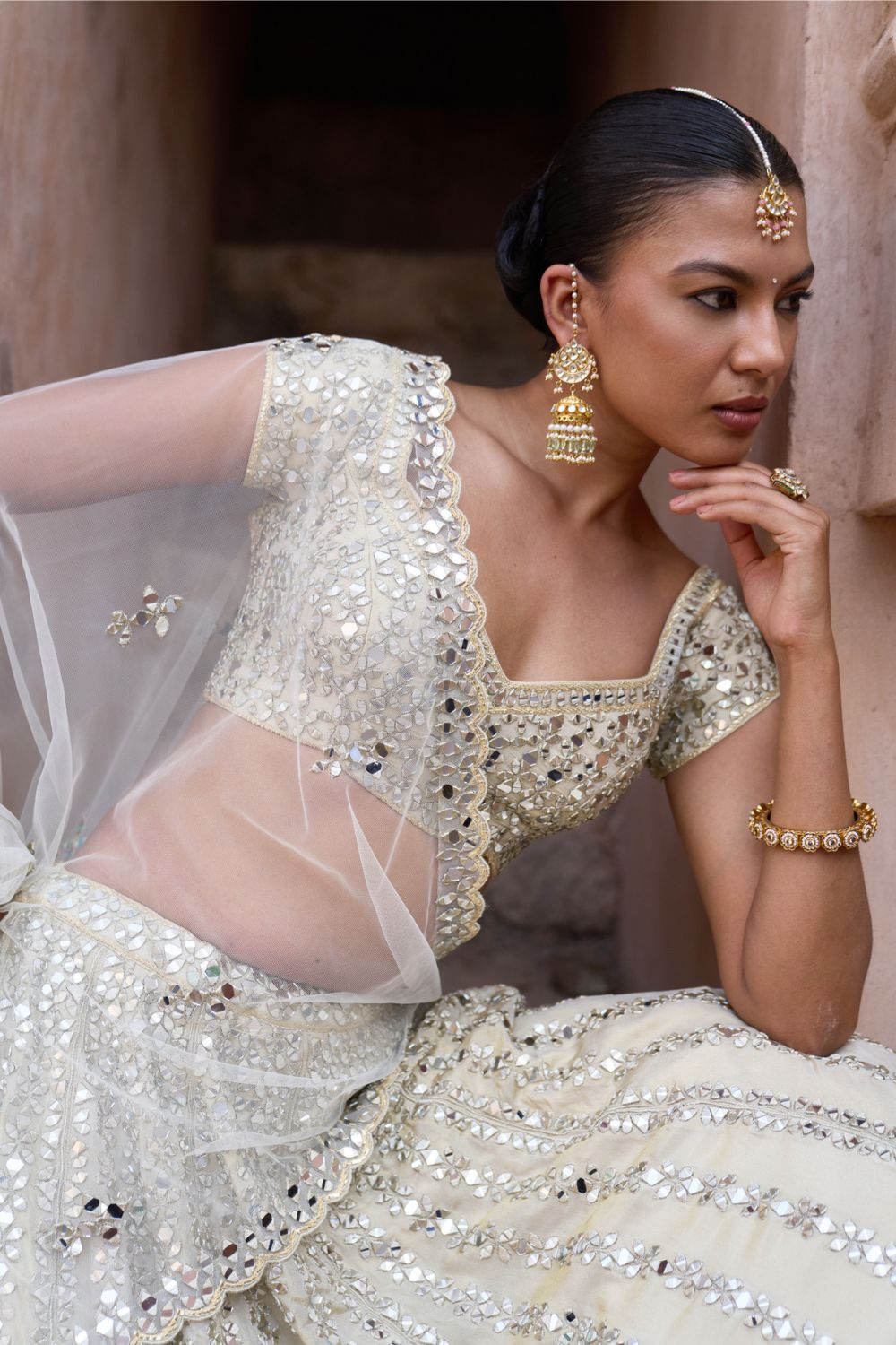 KIRAN — Gold Tissue Lehenga Set