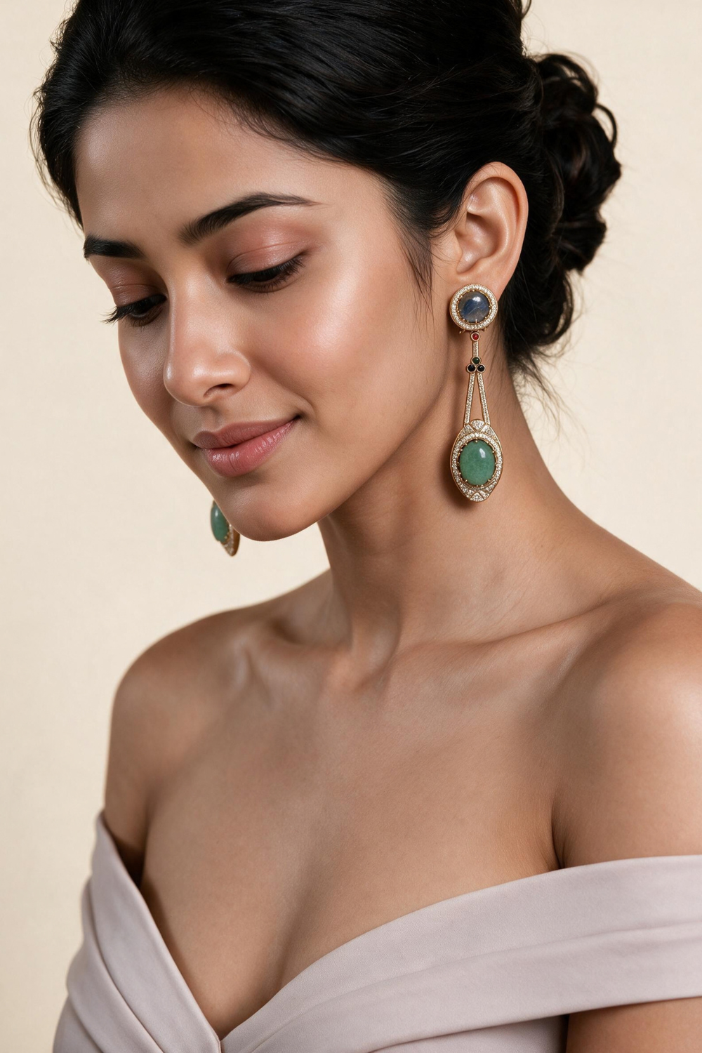 Slate Blue & Jade Green Semi-Precious Drop Earrings