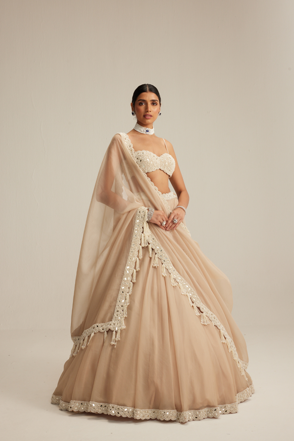 Light Beige Organza Lehenga Set