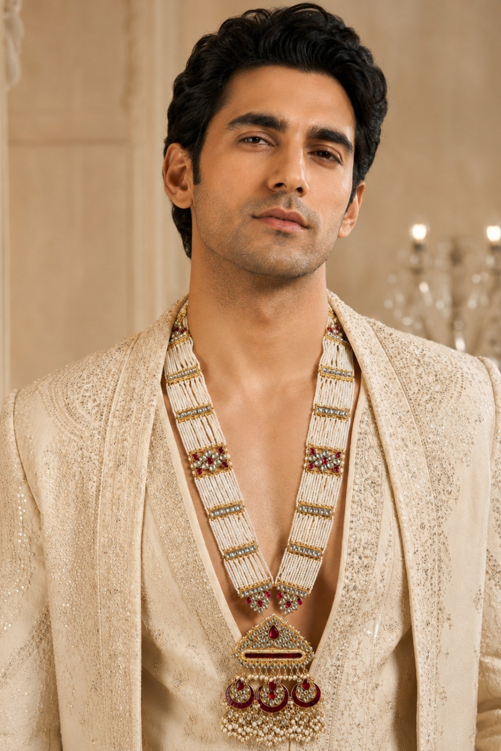Pearl Strands Kundan Pendant Necklace