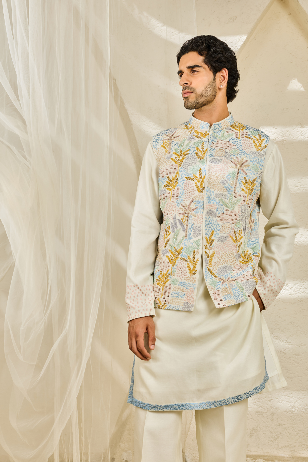 Off-white Serene Garden Waistcoat set