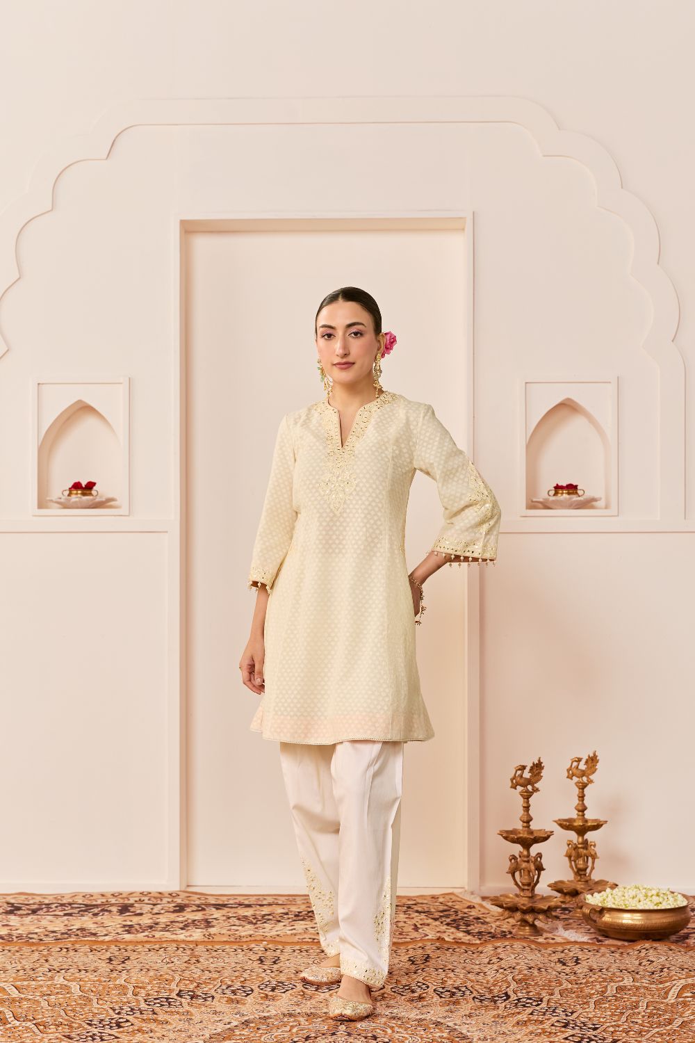 NIDA - DAISY IVORY SHORT CHOGA WITH FARSHI SALWAR AND DUPATTA