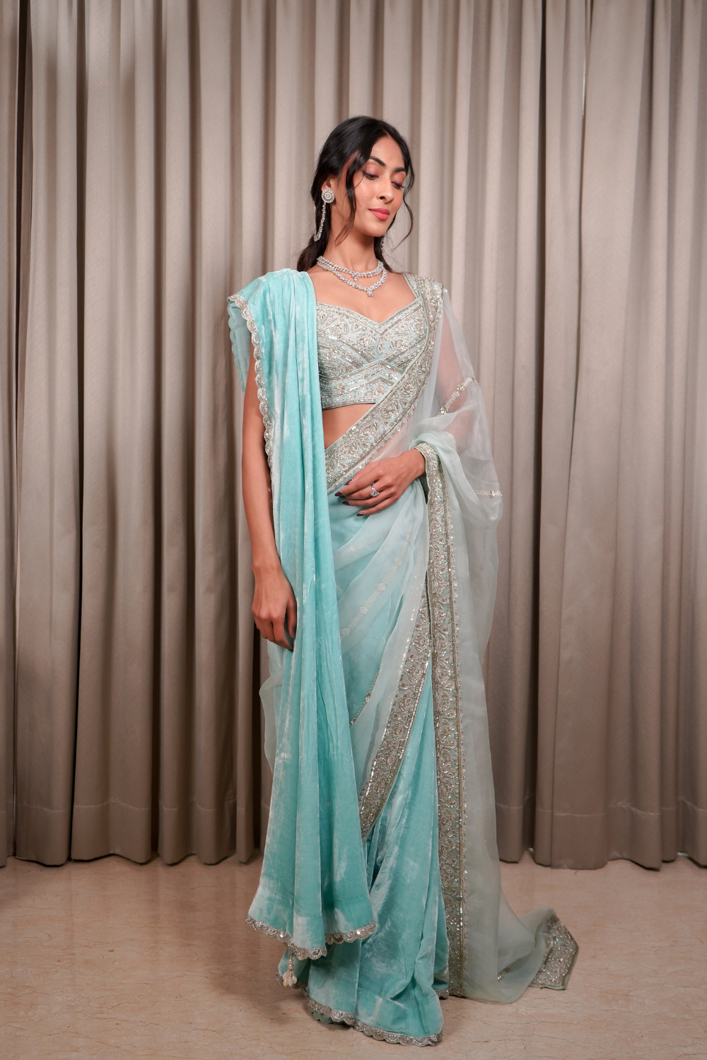 Ice Blue Saree Set