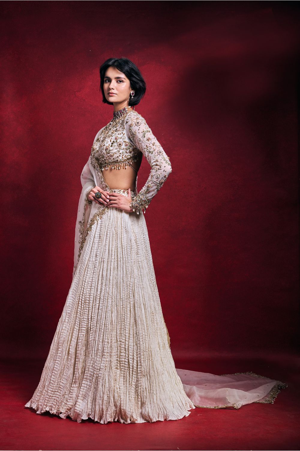 IVORY CRUSHED LEHENGA SET