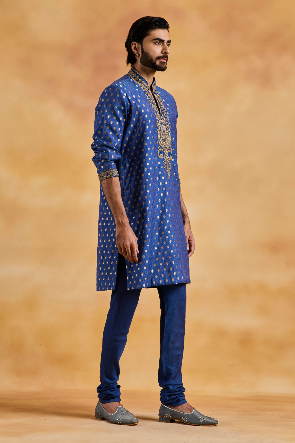 Royal Blue Chanderi Booti Kurta Churidar Set