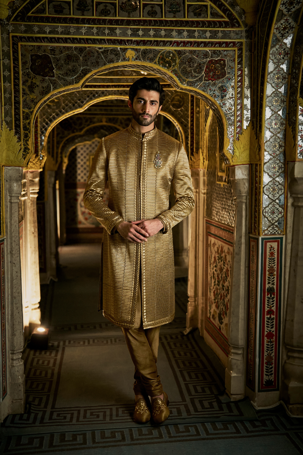 Military Green Sherwani Set