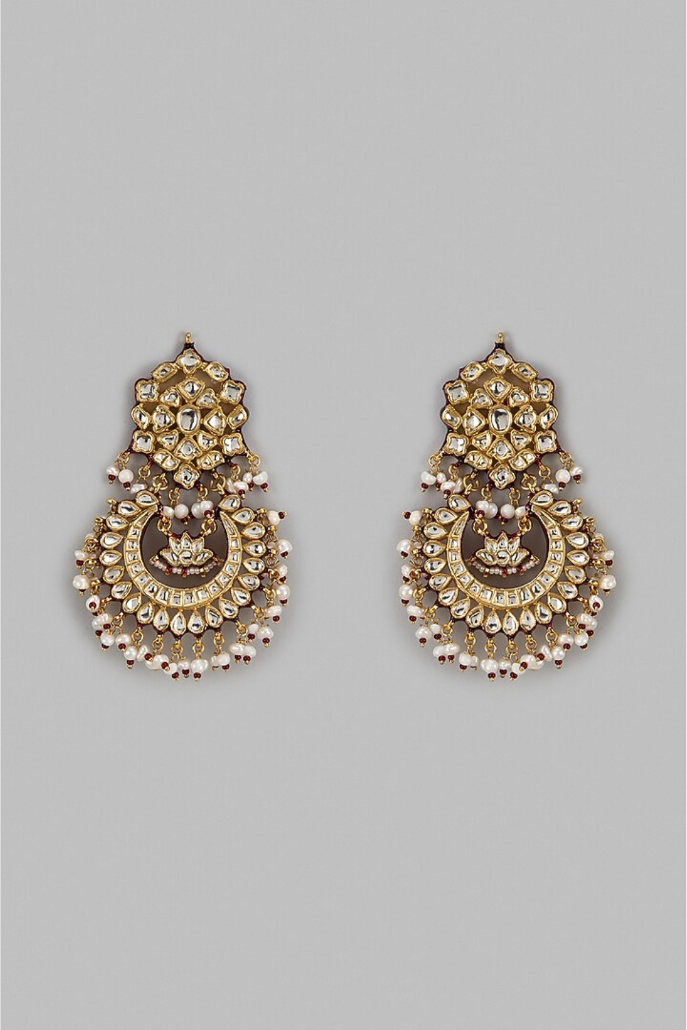 Gold-Plated Jaipuri Kundan Pearl Chandbali Earrings