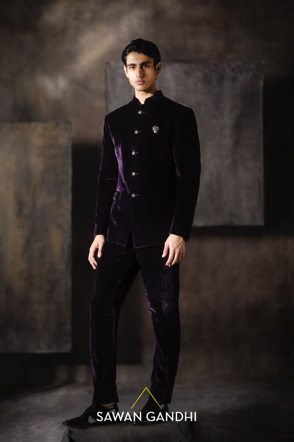 Wine velvet bandhgala