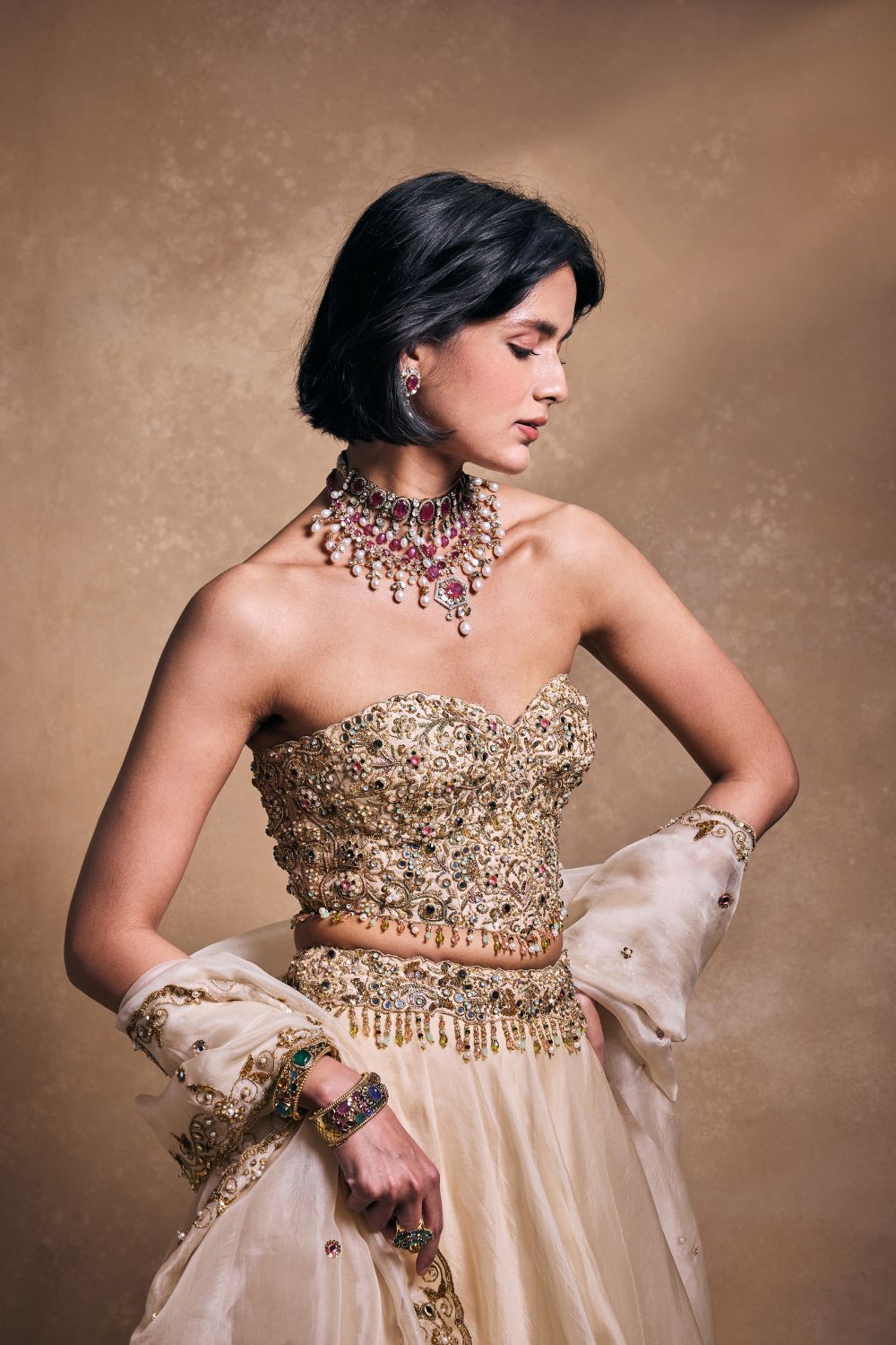 CREAM ORGANZA LEHENGA SET