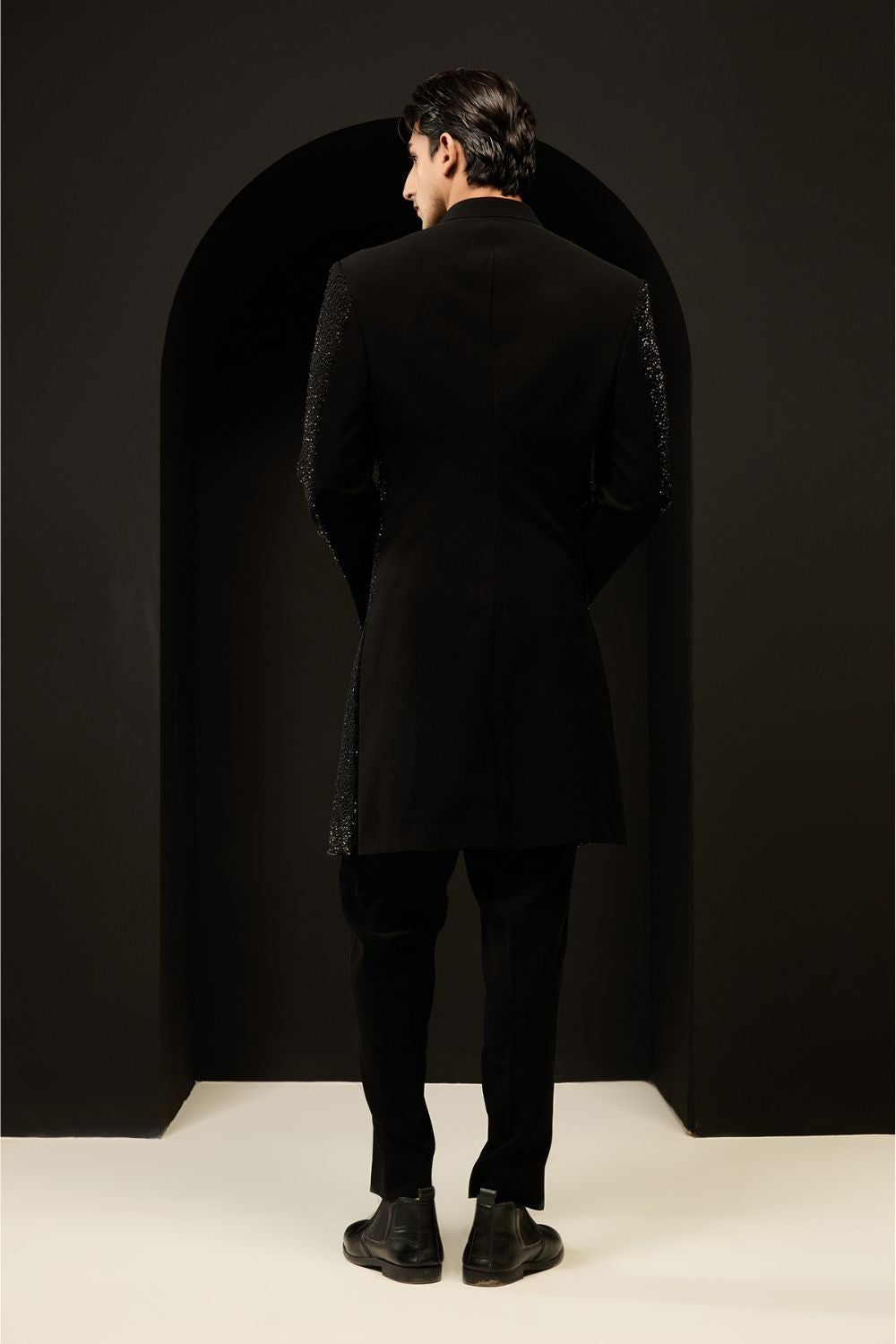 Black indo Western highlighting with pearls and cutdana