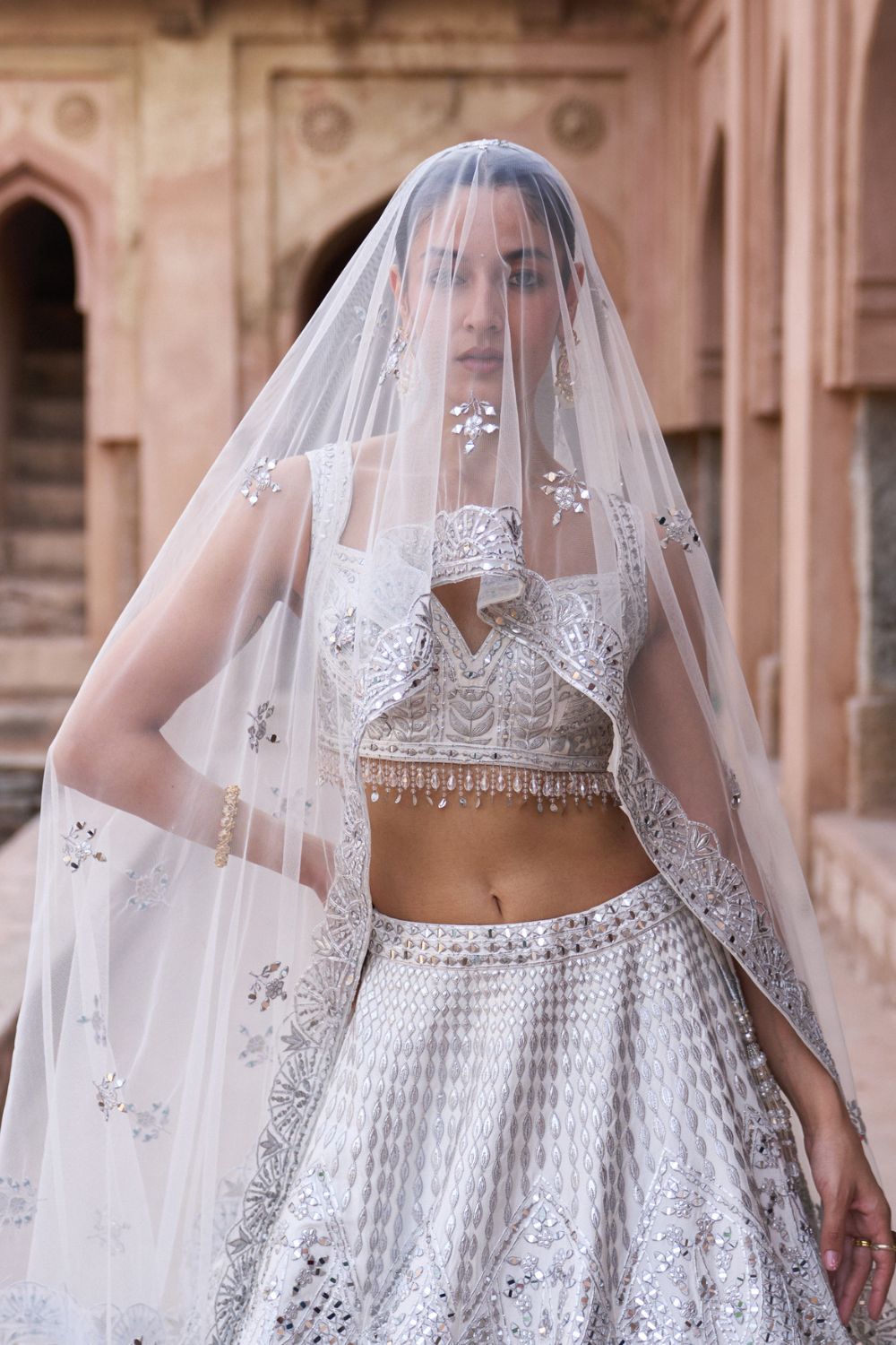 CHAANDNI — Ivory Raw Silk Lehenga Set
