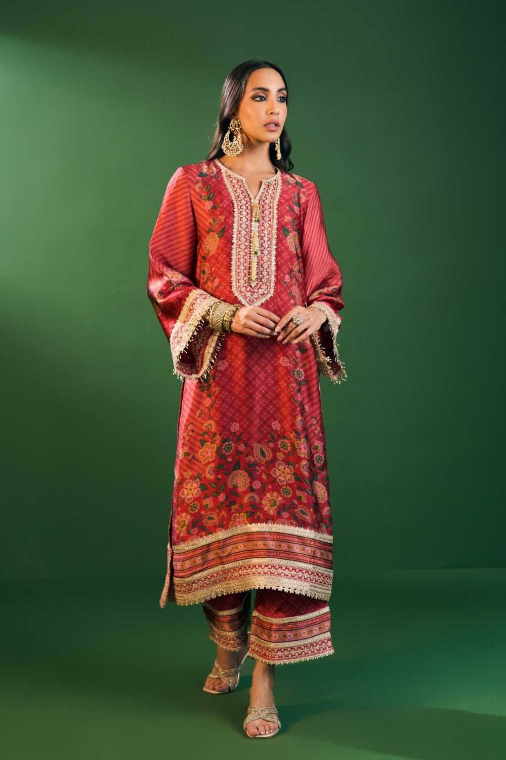 Osha Cupro Satin Red Kurta Set