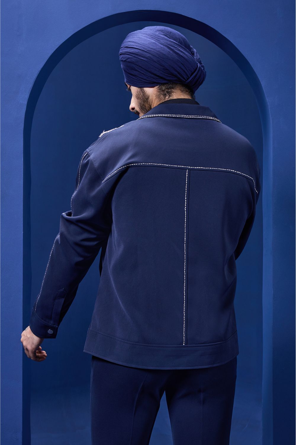 Navy Blue cord set detailing with thread embroidery