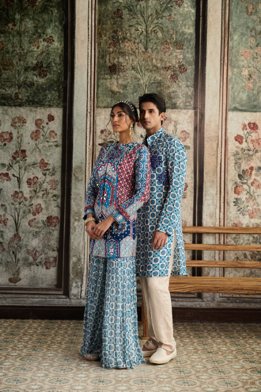 TEAL PRINT AND HIGHLIGHTED JACKET SET