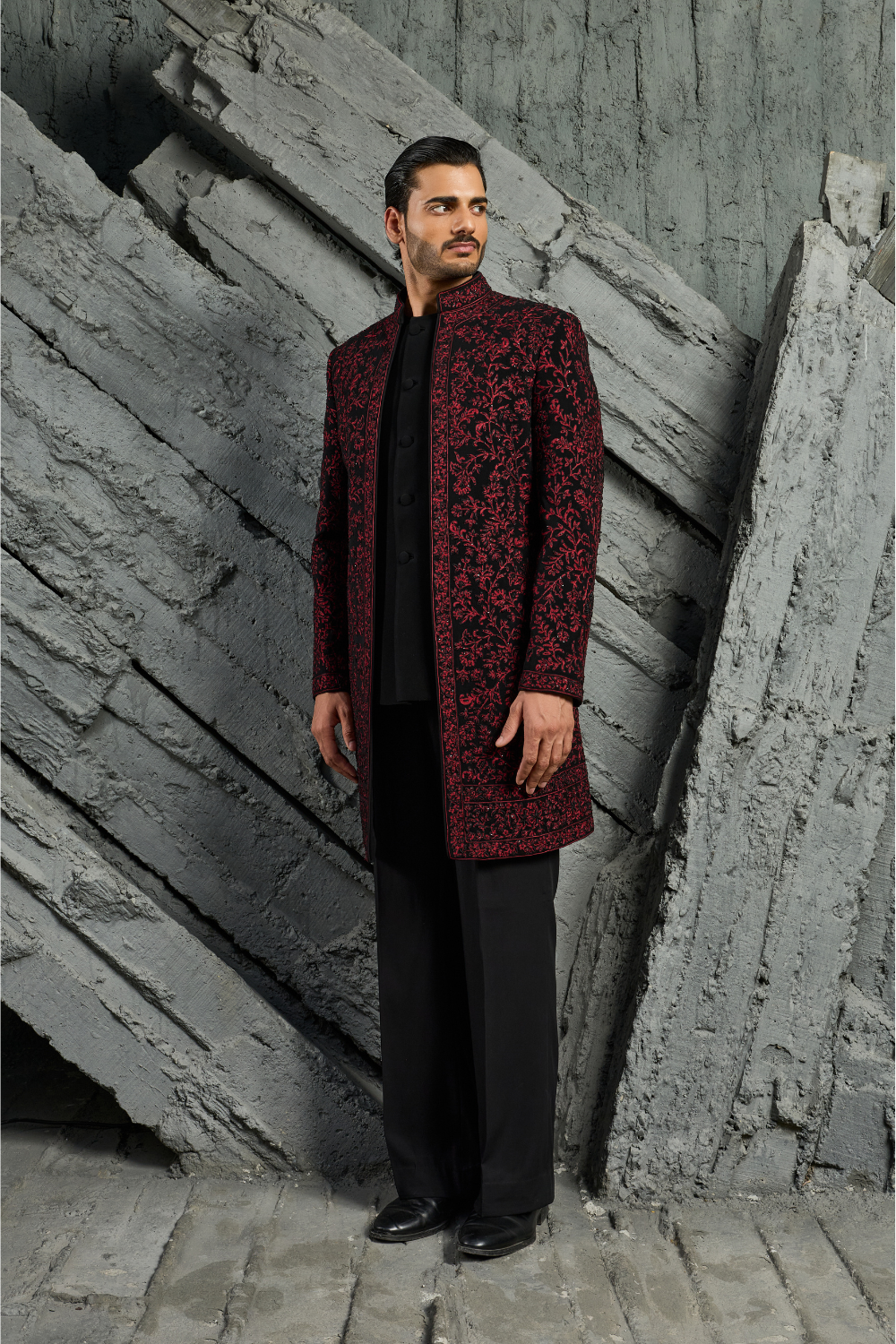 Black Jamawar Indowestern Set