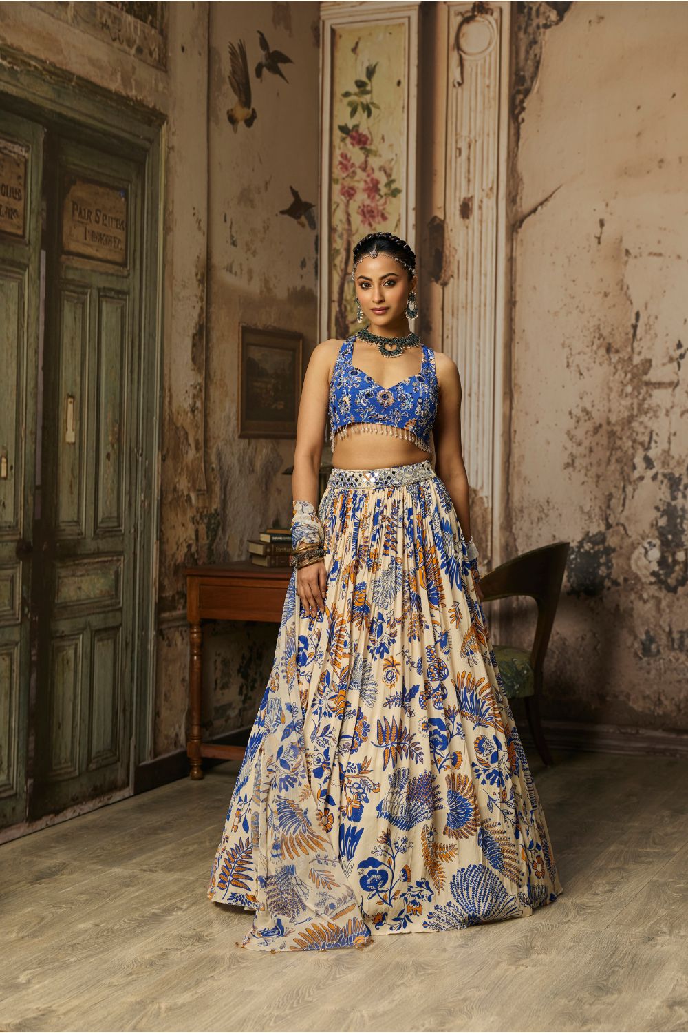 IVORY PRINTED AND HIGHLIGHTED LEHENGA SET