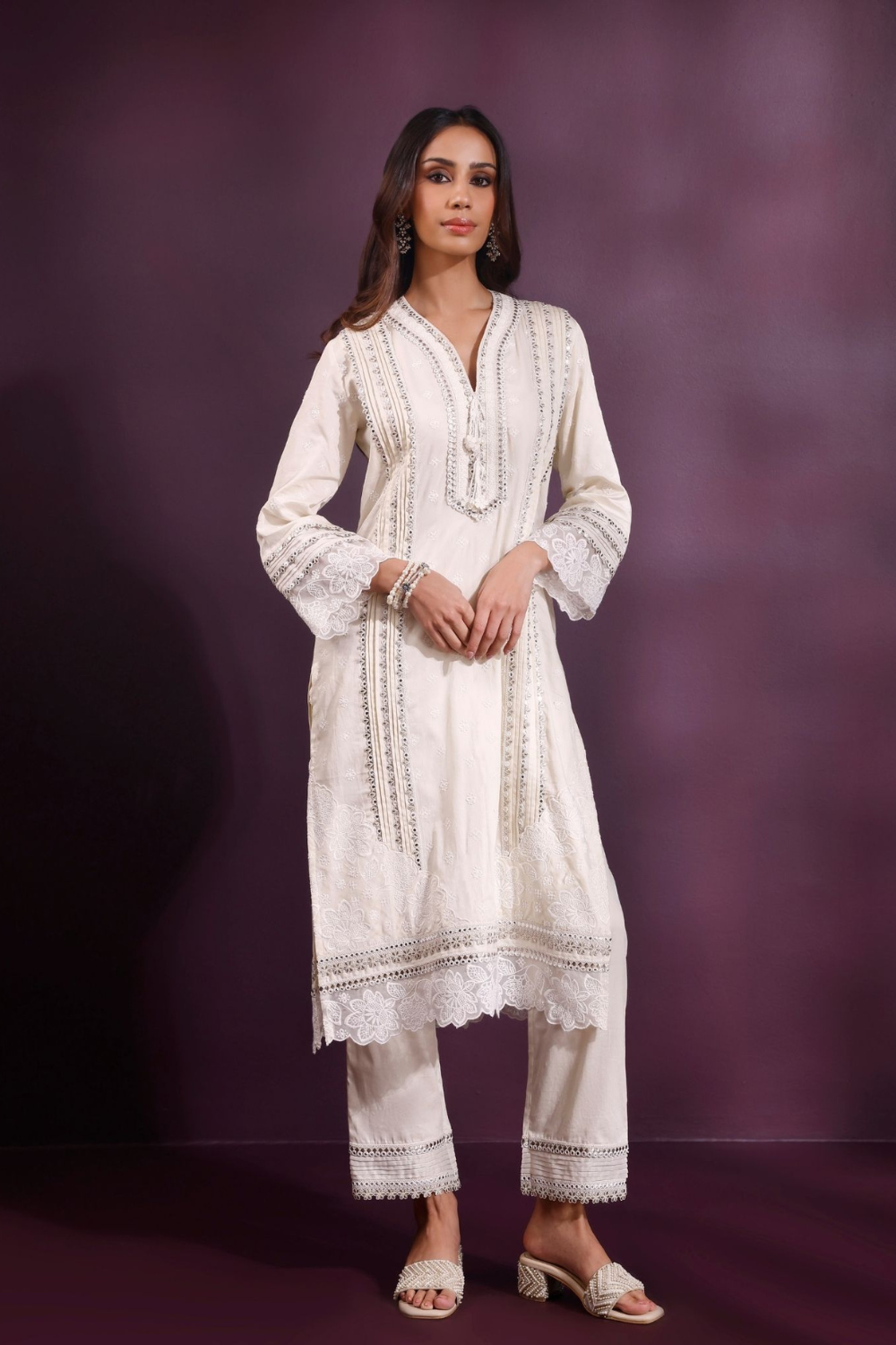 Pira Pima Satin Off White Kurta Set