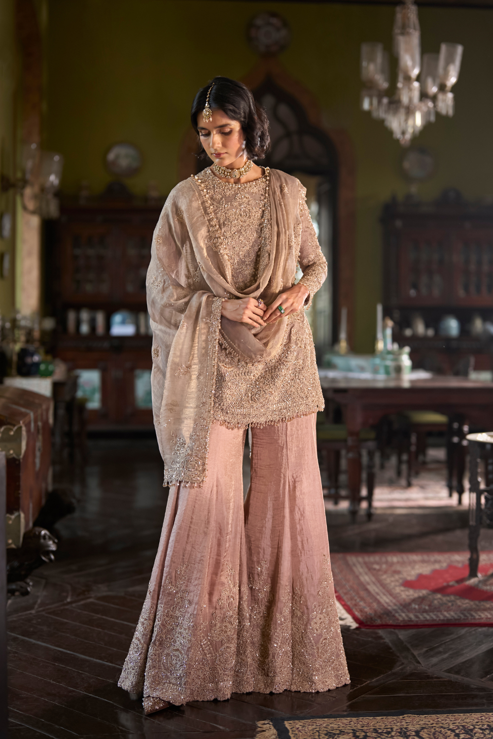 Peach Gold Sharara Set