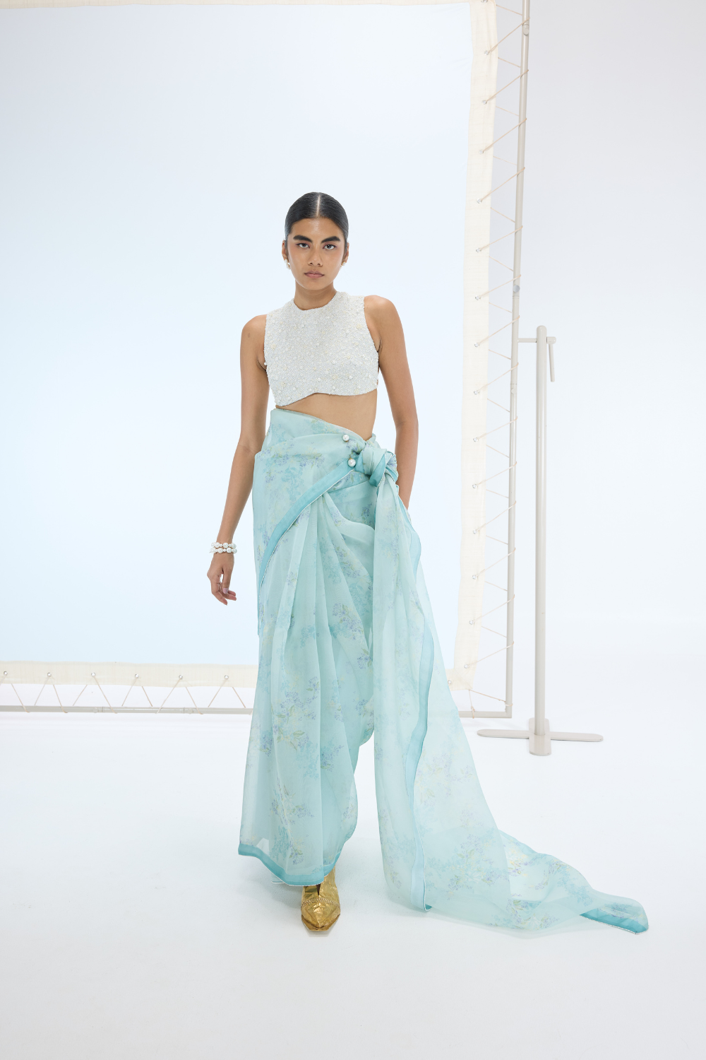 The Luna Saree in Aqua Green
